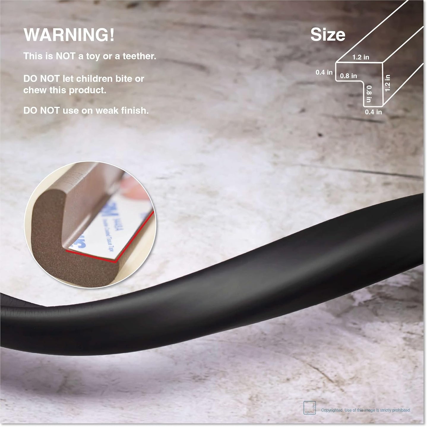 Roving Cove HeftyFit Edge Protector for Baby Proofing (12ft Large Edge Only), Heavy-Duty Soft Rubber Foam Furniture Edge Bumper Guard, Desk Edge Cushion, Wall Corner Covers, 3M Adhesive, Onyx Black