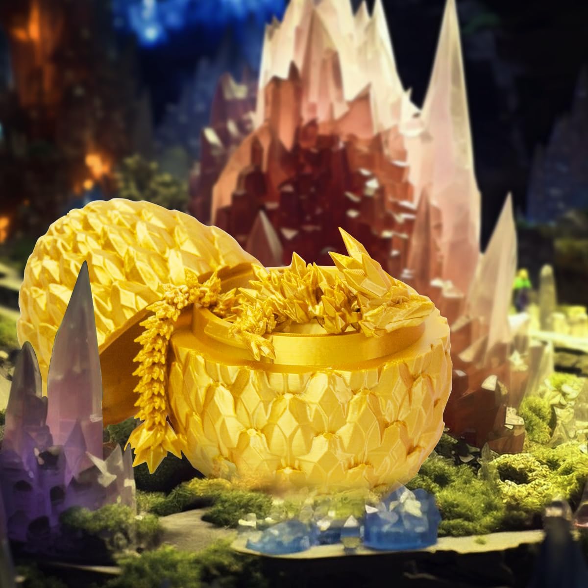 3D Prited Dragon,3D Printed Dragon in Egg, Home Office Decor Executive Desk Toys, Fidget Toys for Adults and Kids (Gold)