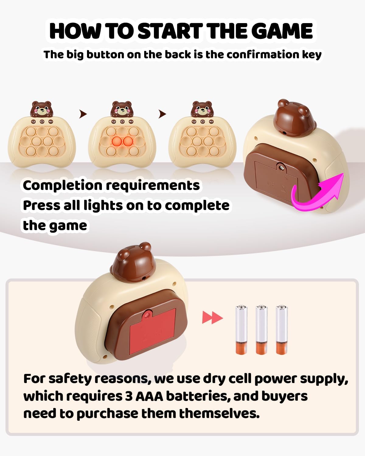 Quick Push Game Console ,4 Modes Games, A Toy Game Machine That Exercises Reaction Ability and Improves Concentration |Teens Boys & Girls Ages 3-12 Years Old & Up (Brown)