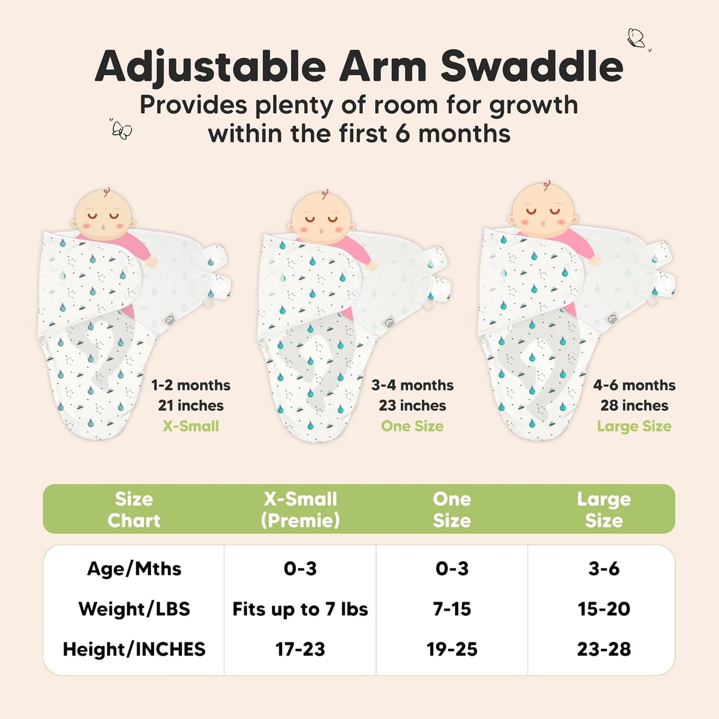 3-Pack Organic Baby Swaddle Sleep Sacks - Swaddles for Newborns, Infant 0-3 Months, Baby Girls, Boys, Soft & Snug Newborn Sleep Sack, Nursery Swaddling Blankets (Lunaris)