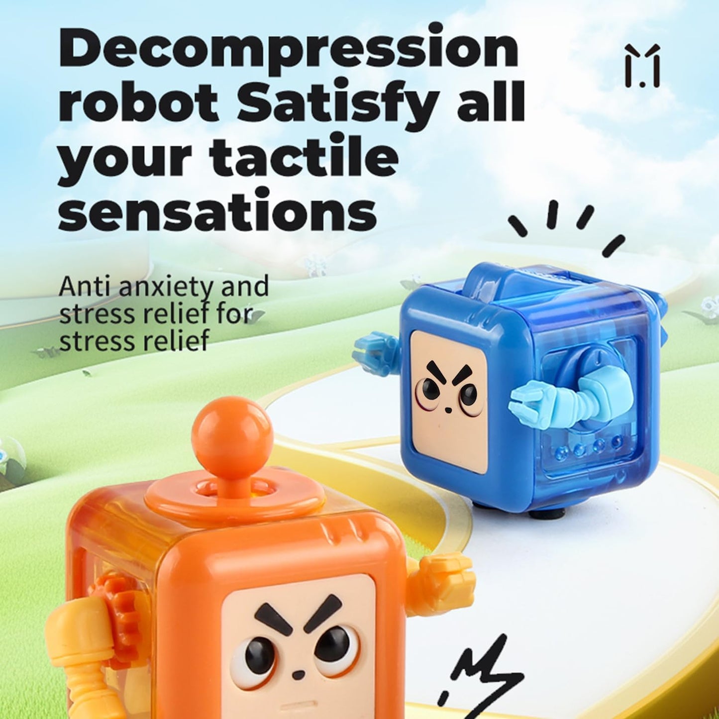 Fidget Robot Cube Fidget Toy, Magic Cube Stress and Anxiety Relief Toys, Fidgets Robot Cube Fidget Toy Cube Relaxing Hand-Held for Adults, Killing Time Cool Fidget Block for ADD/ADHD/OCD (Blue)