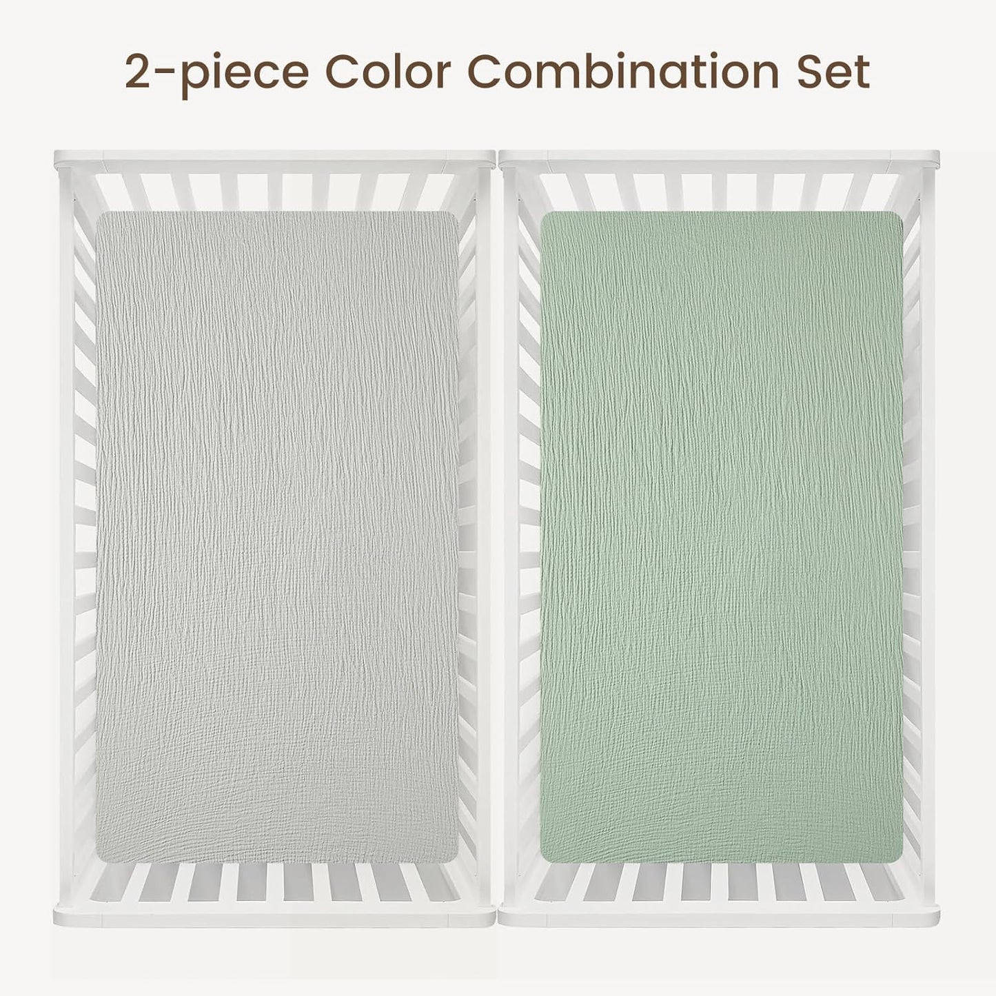 david's kids Muslin Crib Sheets for Boys Girls, 2 Pack 100% Cotton Soft Breathable Fitted Baby Sheet Set, 28x52 Inch Fits Standard Crib and Toddler Mattresses, Light Gray & Sage Green