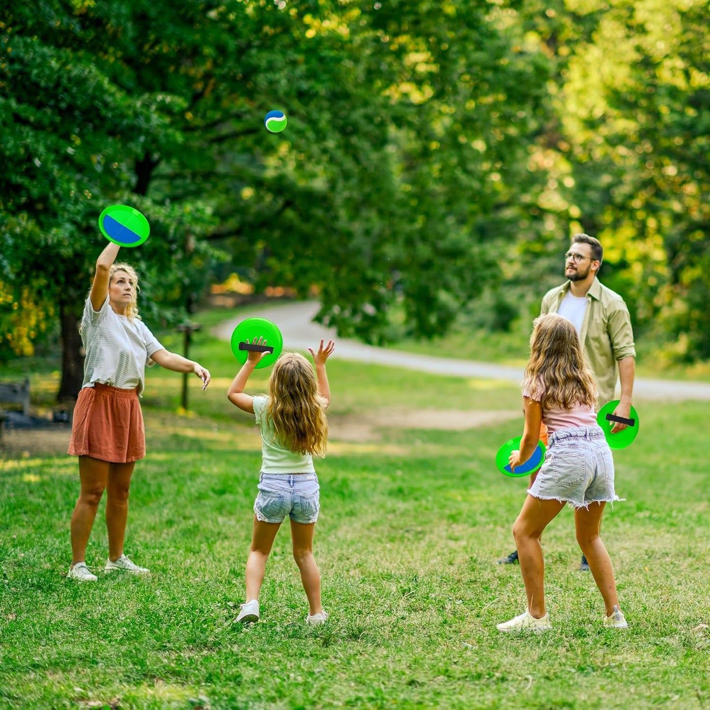 Toss and Catch Ball Set 4 Pack - Beach Toys Pool Toys Outdoor Games for Family Toddlers Kids Adults - Outside Yard Toys - Classic Birthday Gift for 3 4 5 6 7 8 9 10 11 12+ Years Old Boys Girls