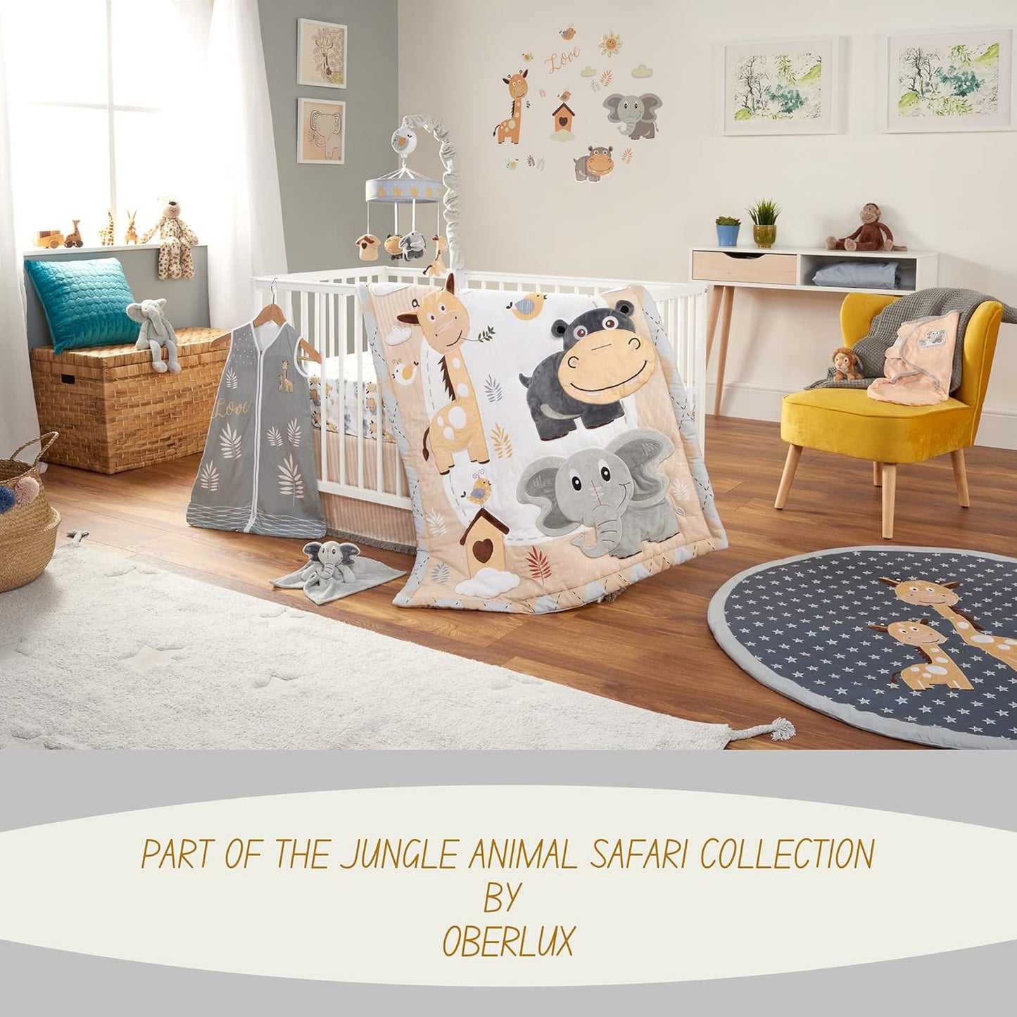 Musical Baby Crib Mobile - Jungle Animal Safari Theme Baby Mobile for Crib, Baby Soother, Baby Toys, Crib Toys Animals, Gray, Tan,