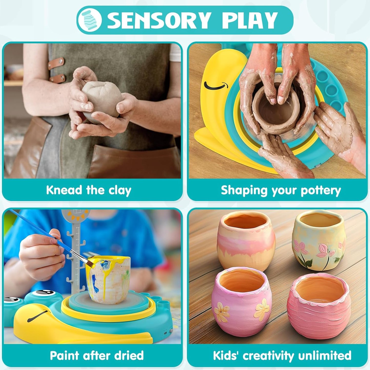 Pottery Wheel for Kids - Complete Art Supplies Arts & Crafts Kit, Crafts for Girls 8-12, Girls Boy Toys Birthday Halloween Christmas Gift for Kids Ages 6 7 8 9 10 11 12+, (Snail)