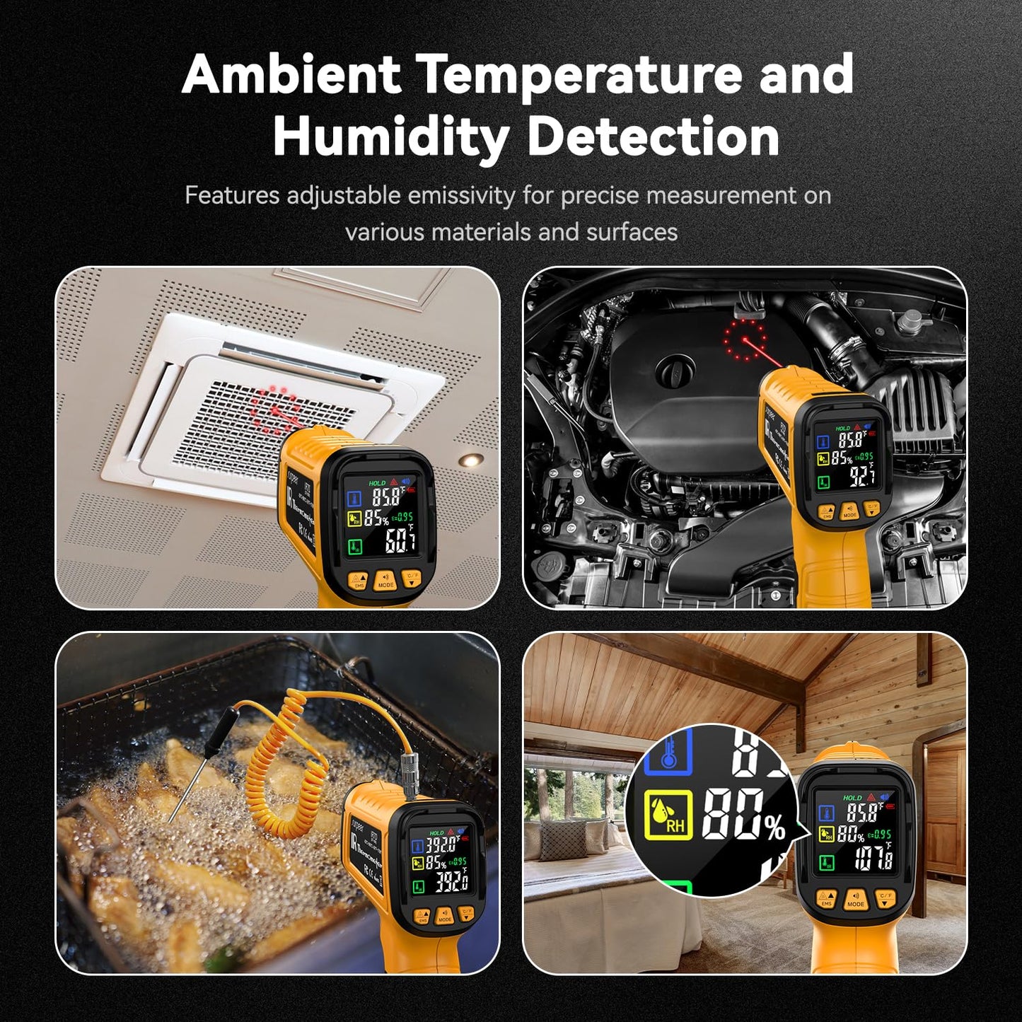 50:1 Infrared Thermometer -58F to 1796F, Laser Temp Gun with Thermocouple Probe for Pizza Oven, HVAC, BBQ, High Temp Gun with Humidity Sensor, Accurate for Home and Industrial Use