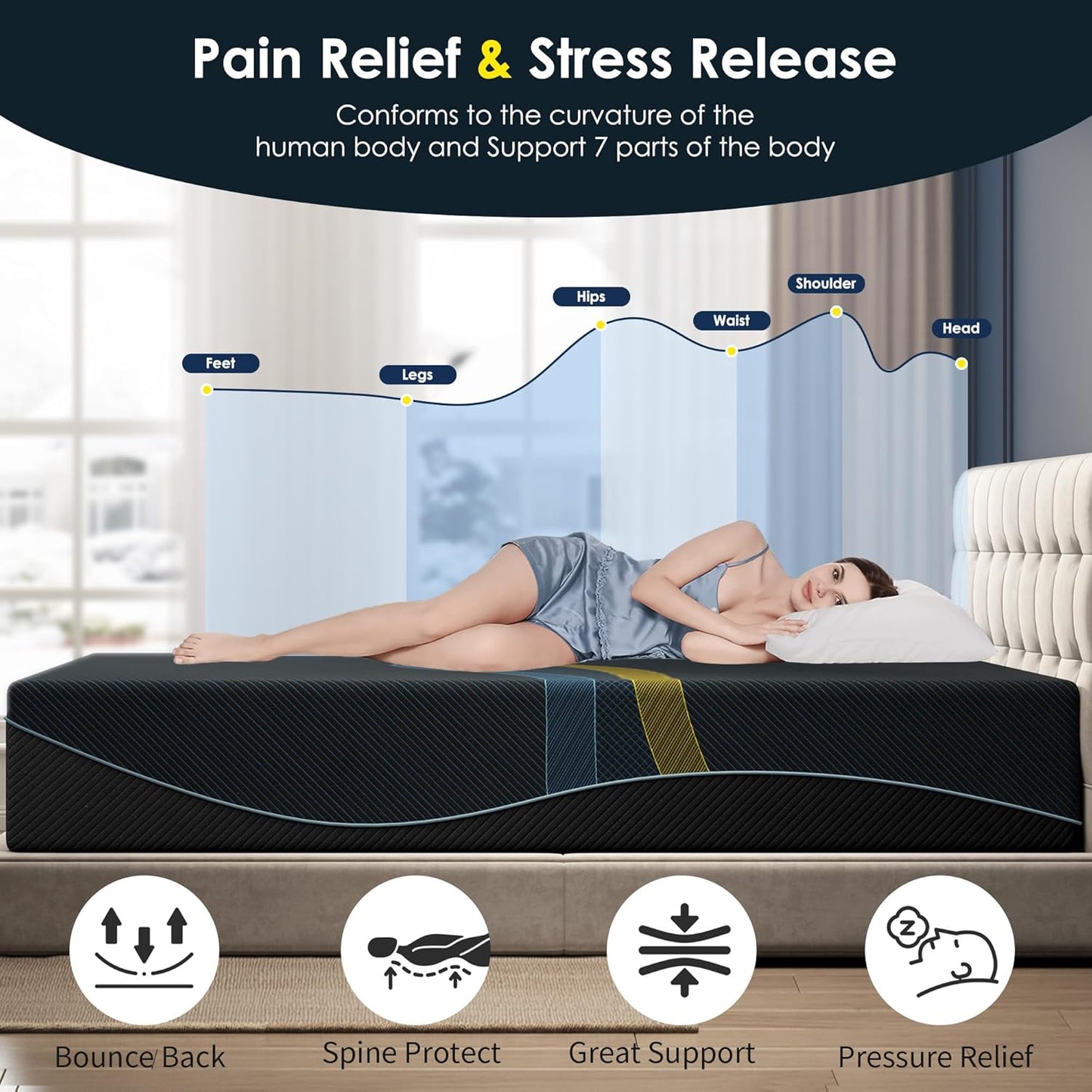 14 inch Queen Mattress Multi-Layer Memory Foam Mattress - Medium Firmness with Bamboo Charcoal & Green Tea Infusion