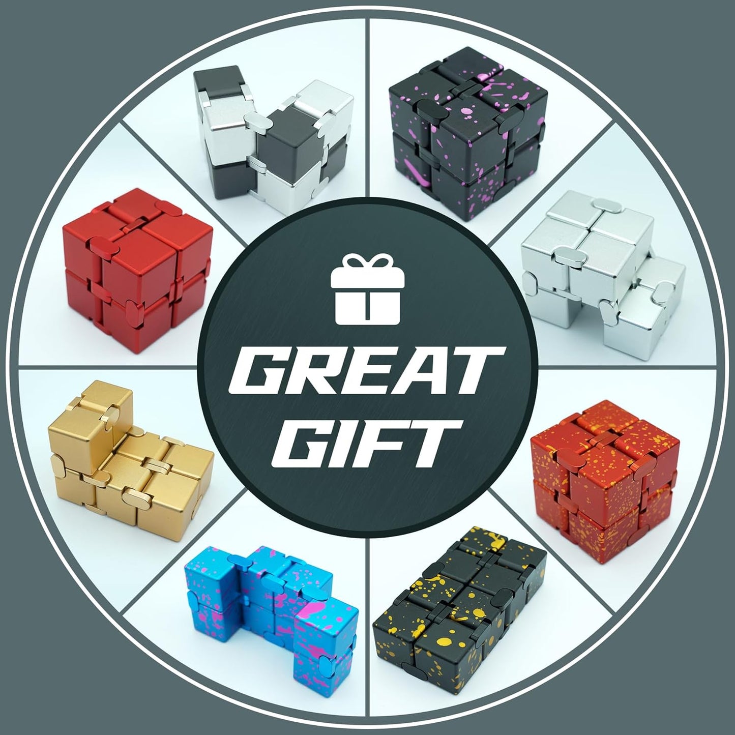 Infinity Cubes with Case, Fidget Infinity Cubes Metal for Kids Boys Girls, Silent Fidget Toys for Office for Adults Anxiety, Fidget Toys for Teens (Black Silver)