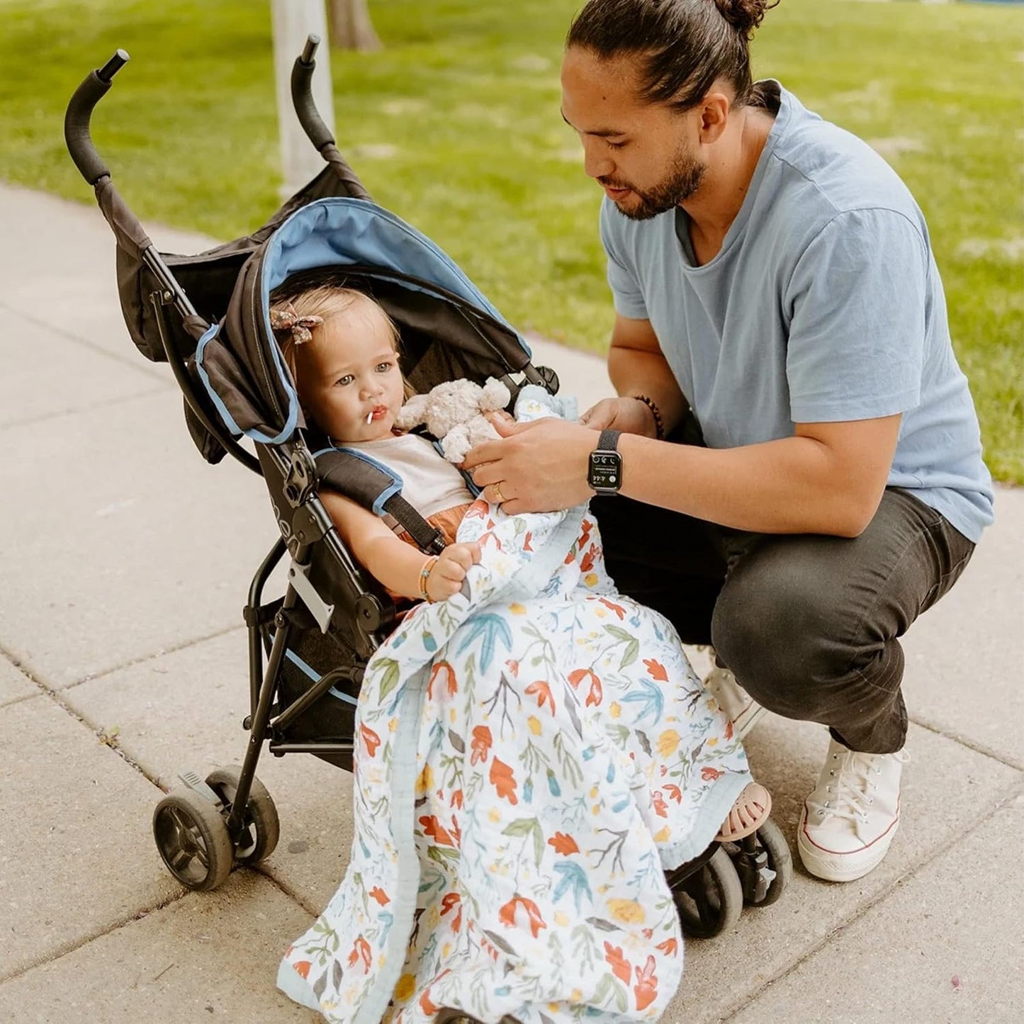 Little Unicorn Newborn Receiving Quilt | Ultra- Soft, Multi-Layered Muslin Fabric | Gift for Newborns & on-The-go (Meadow)