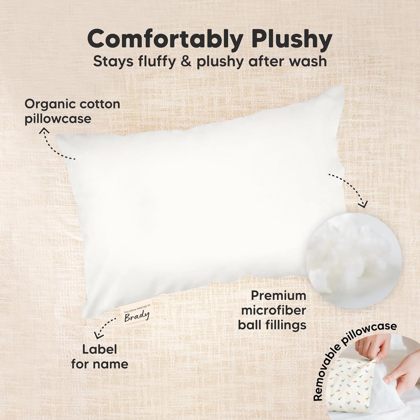 Mini Toddler Pillow with Pillowcase - 9x13 My Little Dreamy Travel Kids Pillow for Sleeping, Toddler Bed, Small, Tiny, Organic Cotton Pillowcase, Soft & Breathable, Kids 2-4 Years Old (French Gray)