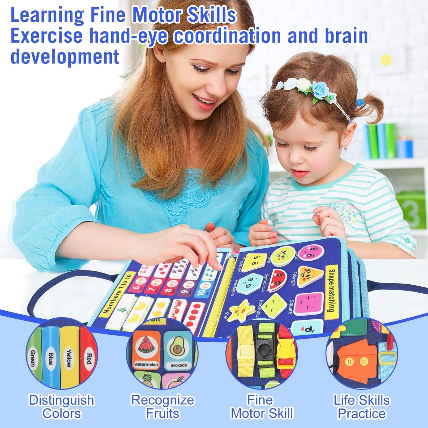 Montessori Busy Board - Ideal Busy Book Toddler Toys & Gifts for Boys & Girls, Toddler Travel Essential for Airplane & Car, Sensory Toys, Great for Baby Gifts for Boys