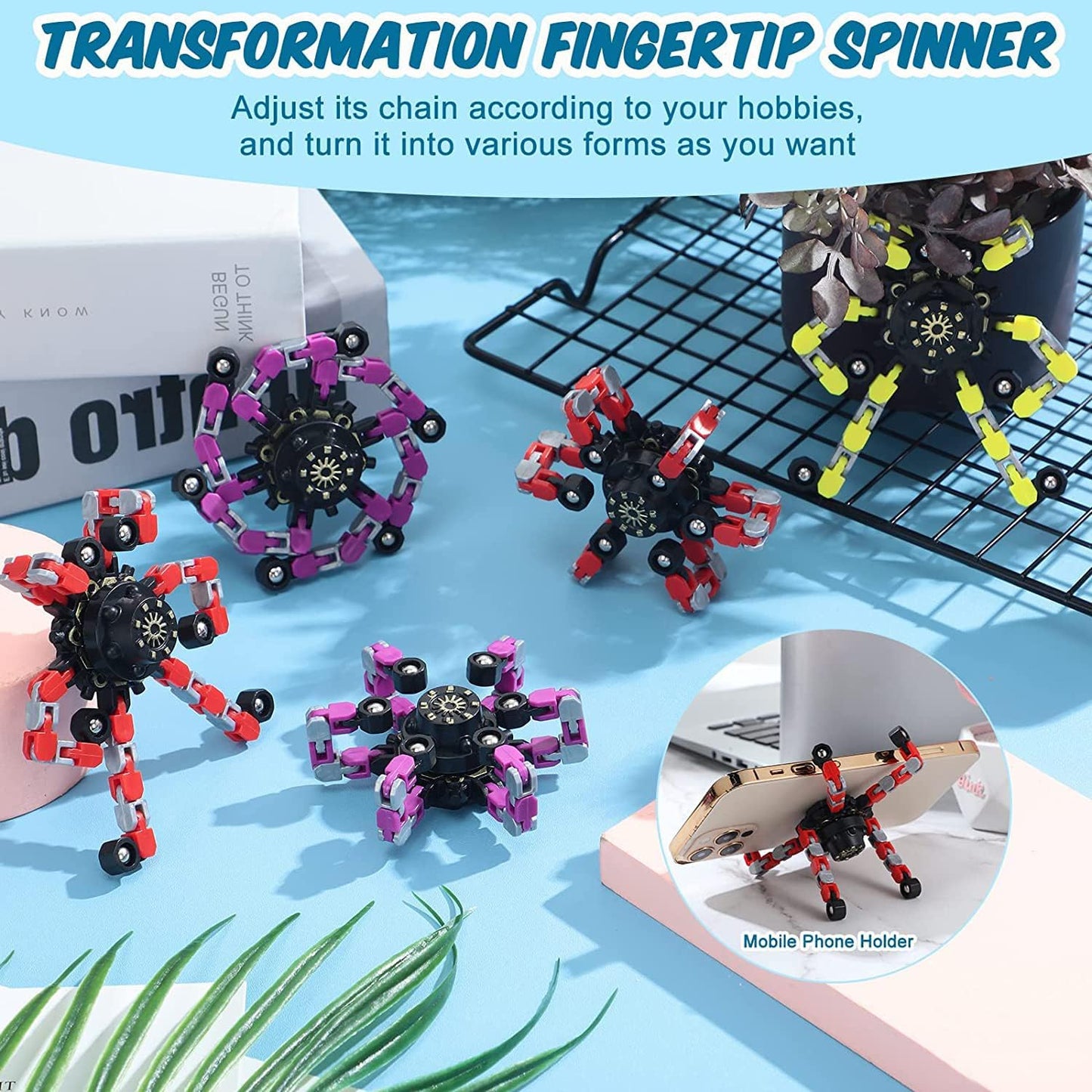 50pcs Random Fidget Spinners,DIY Deformable Robot Fingertip Toys,Decompression Spinner,Deformable Creative Mechanical Gyro Toys,Stress Relief Mechanical Chain Toy for Kids Adults,Party Supplies