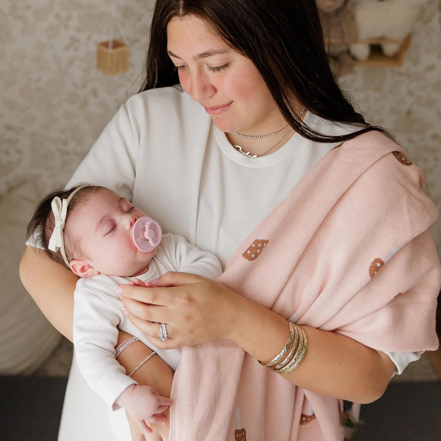 Swaddle Blanket for Girls 100% Cotton Buttery Soft Cozy Receiving Swaddle Crib Stroller Blanket for Shower Gift Registry for Newborns, Infants, Toddlers (Mushroom - Pink)