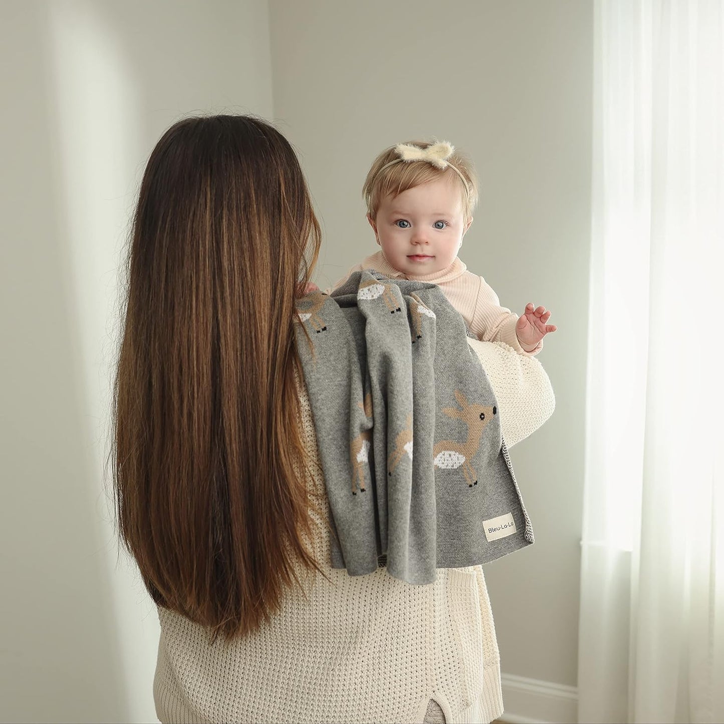Soft Baby Swaddle Receiving Blanket - 100% Cotton Knit Soft Cozy Receiving Swaddling Crib Stroller Quilt Blanket for Shower Gift Registry for Newborns, Infants, Toddlers (Deer - Sage)