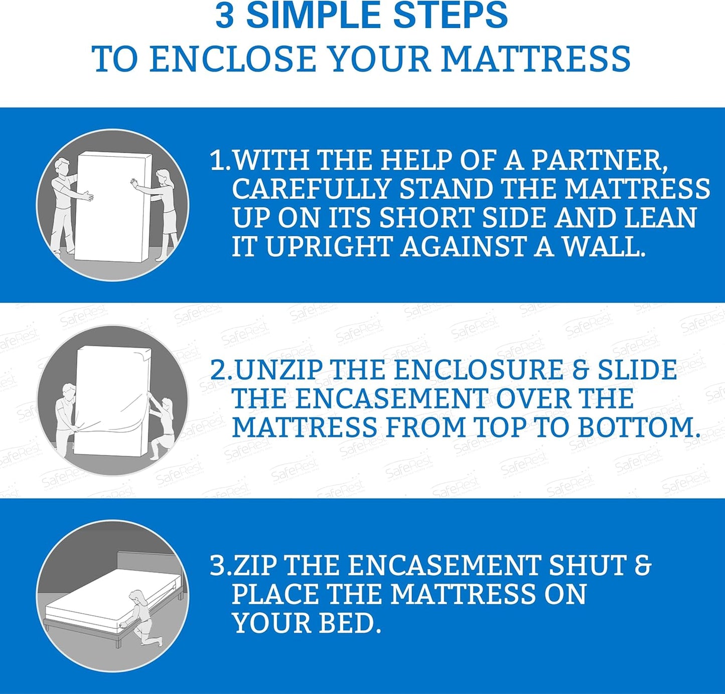 SafeRest Zippered Mattress Protector - Premium 9-12 Inch Waterproof Mattress Cover for Bed - Breathable, Noiseless Washable Mattress Encasement - Calking