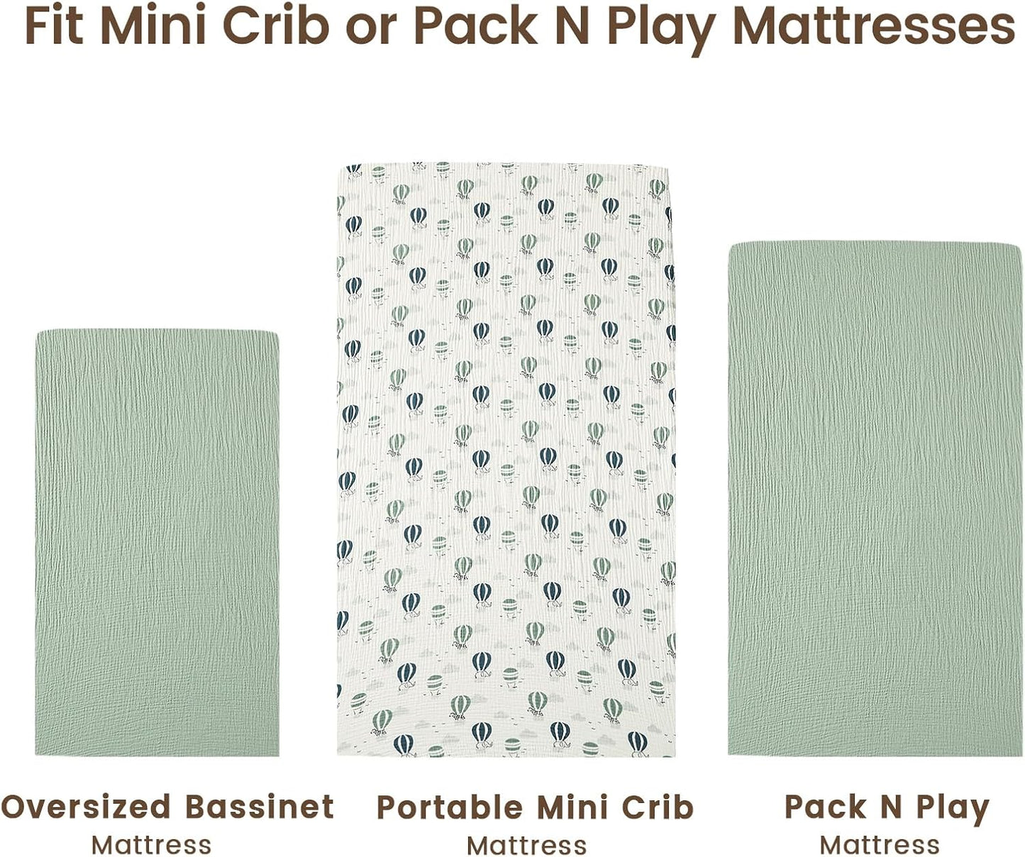 david's kids Muslin Mini Crib Sheets, 2 Pack Cotton Pack N Play Sheets for Boys Girls Neutral, Soft Breathable Baby Sheets Fit Pack N Play, Playard and Mini Crib Mattresses, Animals