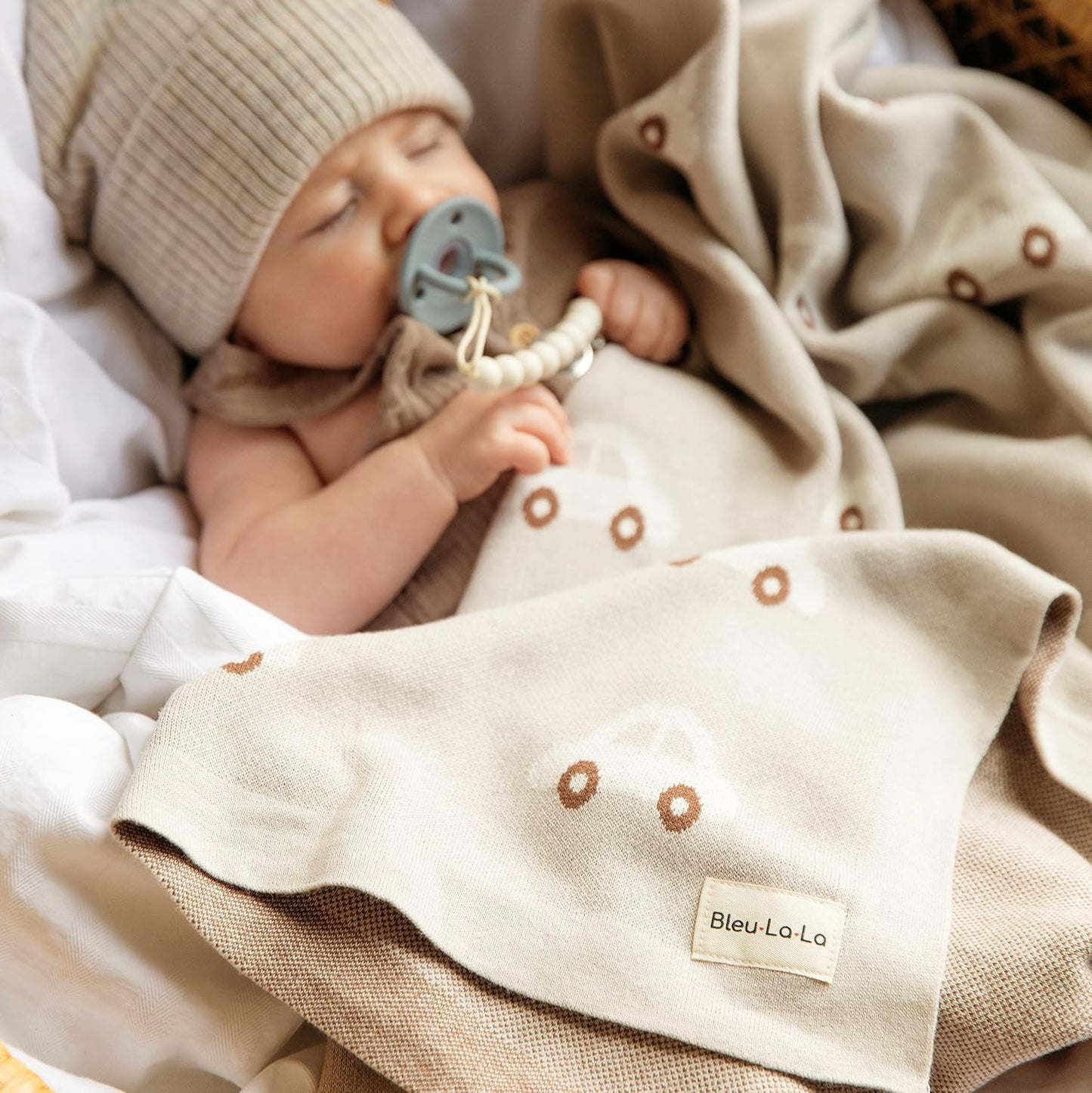 Knit Baby Blanket for Girls and Boys 100% Cotton Buttery Soft Cozy Receiving Swaddle Crib Stroller Blanket for Shower Gift Registry for Newborns, Infants, Toddlers (Cars - Cream)