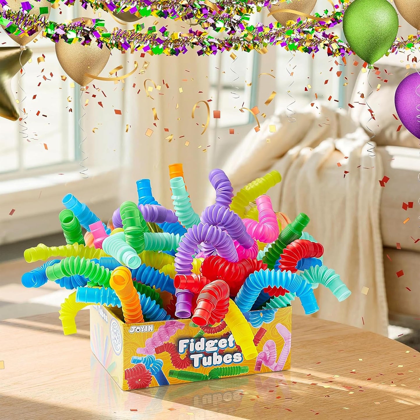 JOYIN 36 Pack Pop Tubes, Sensory Toys(Small) Fidget Tubes Party Favors - 9 Colors, Connectable and Extendable for Stress Relief - Perfect for Party, Classroom Exchange, School Reward
