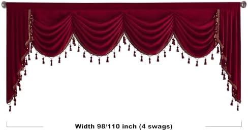 StangH Extra Wide W98 inches Red Velvet Window Valances, 1 Panel - Image 4