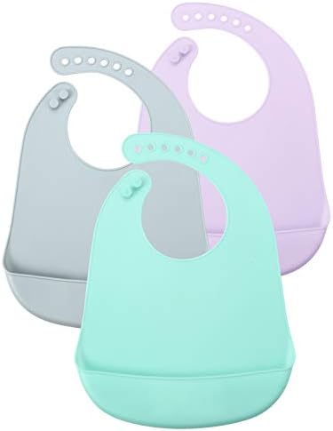 PandaEar 3 Pack Waterproof Silicone Baby Bibs| Super Thin Light Weight Feeding by PandaEar