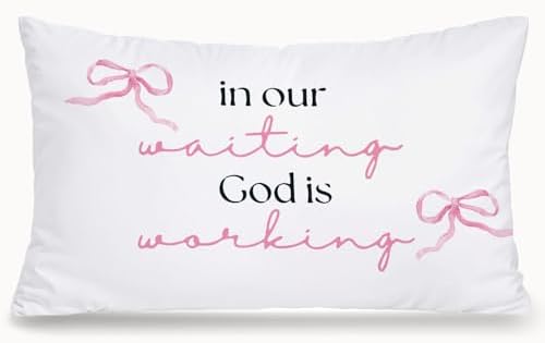 Coquette Pink Bow Christian 12x20 Pillow Cover, Preppy Bible Scripture by Unknown