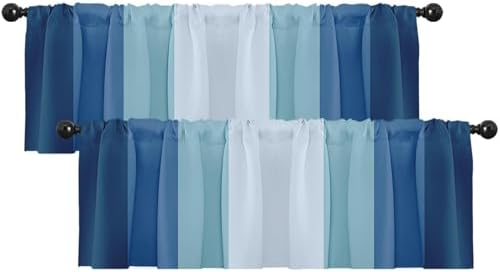 Emvency Valances for Windows, 2 Pack, 52x12 Inch, Coastal Striped by Emvency