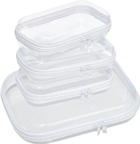 3PCS Clear Hard Plastic Zipper Case, Double Zippers Hard Pouch, Portable Travel by Unknown