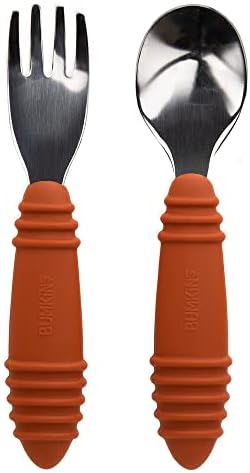Bumkins Toddler Utensils, Kids Size Fork and Spoon Set, Silicone and by Bumkins