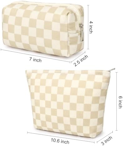 SOIDRAM 2 Pcs Checkered Makeup Bag Large Cosmetic Bag Toiletry Bag Makeup Pouch - Image 4