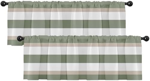 Emvency Valances for Windows, 2 Pack, 52x18 Inch, Sage Striped by Emvency