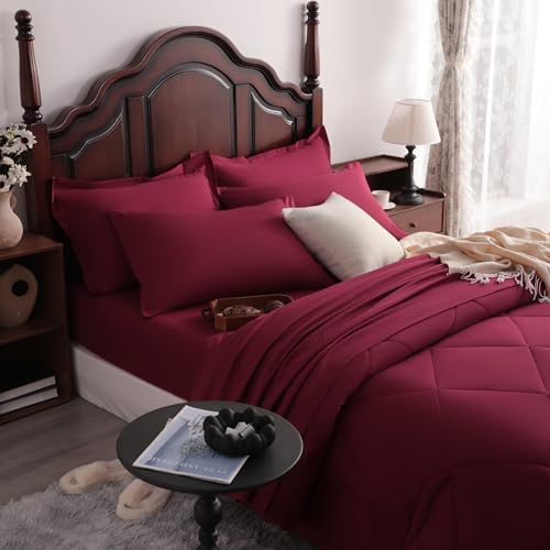 NTBAY King Microfiber Bed in a Bag, Comforter Set 7 Piece, Wine Red - Image 6
