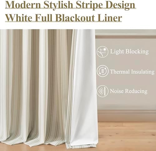 ZJDECOR Beige Stripe Full Blackout Curtains 90 Inch - Image 3