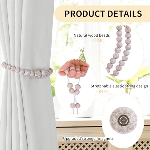 KLOGTSIND Magnetic Curtain Tiebacks, 6 Pack Wood Bead Curtain Holdbacks - Image 5