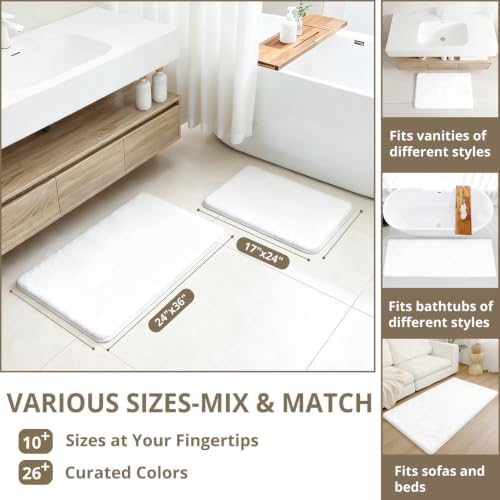 Polyester Bathroom Rug 24"x36" White, Non-Slip Soft Shaggy Bath Mat - Image 3