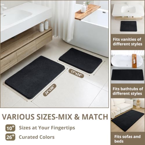 Polyester Bathroom Rug 36"x60" Black, Large Soft Shaggy Bath Mat - Image 3