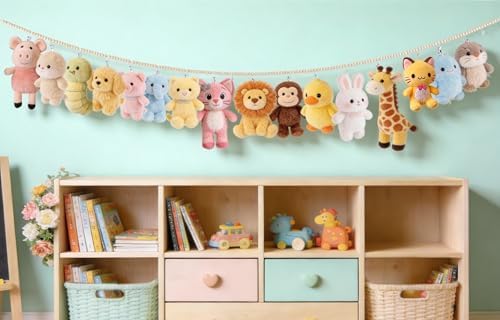 Mkono 2 Pack Hanging Stuffed Animal Storage Hanger Nursery Wall Decor Boho Wood - Image 3