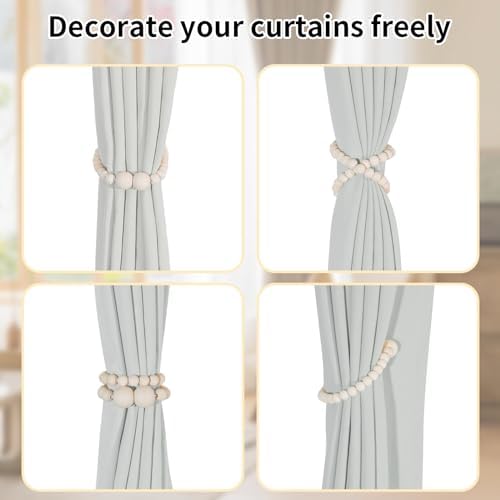 KLOGTSIND Magnetic Curtain Tiebacks, 2 Pack Wood Bead Curtain Holdbacks - Image 4