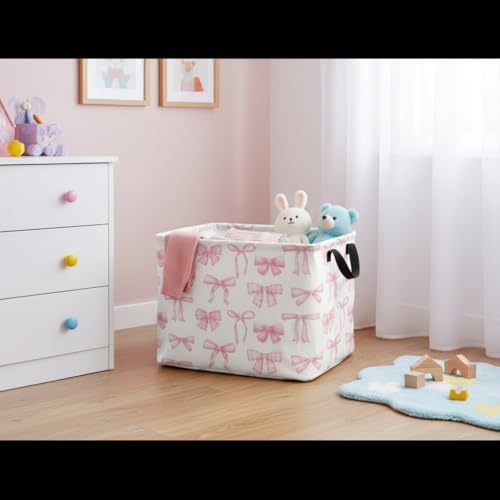 Rectangular Kids Basket Baby Girl Basket Fabric Storage Bin Organizer Box Room - Image 3
