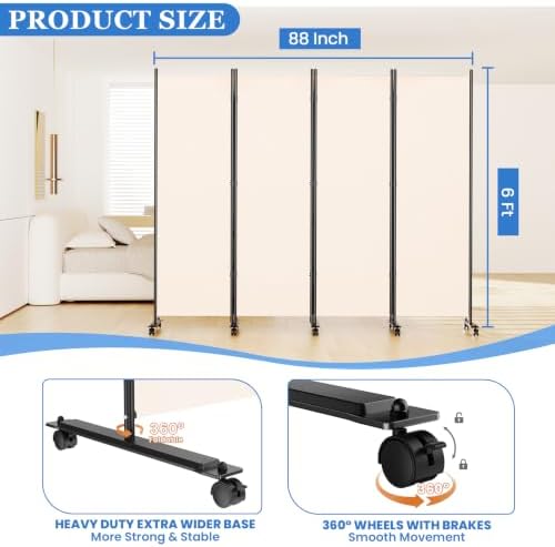 SUNALLY Room Divider Privacy Screens, 4 Panels Dividers - Image 2