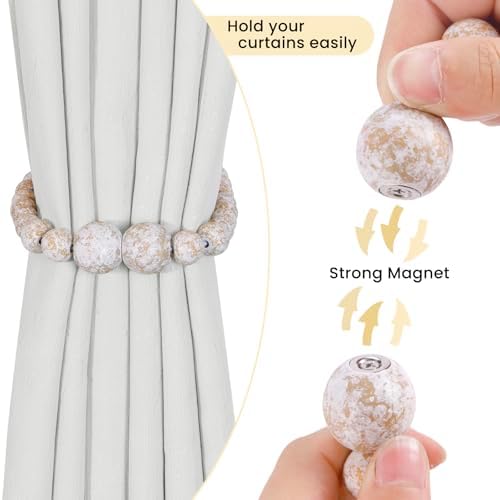 KLOGTSIND Magnetic Curtain Tiebacks, 6 Pack Wood Bead Curtain Holdbacks - Image 2