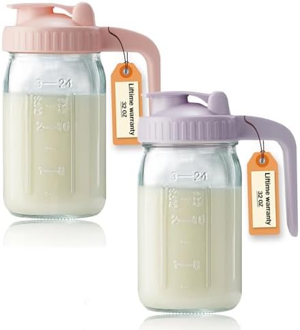 32oz Glass Pitcher with Lid & V-shaped Pour Spout by miradexic