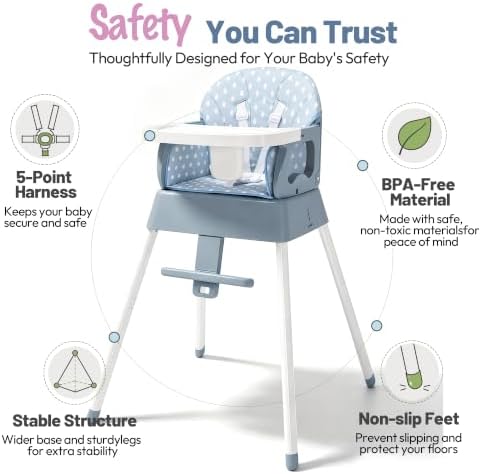 5 in 1 Foldable Baby High Chair, Convertible Highchair - Image 4