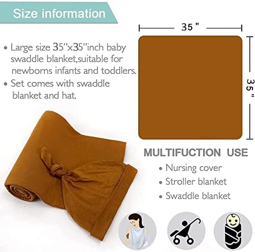 iEvolve Cotton Knitted Baby Swaddle Blanket with Hat Headband Set Newborn Swaddle Wrap Receiving Blankets for Baby Girl Boy 35" x 35"(Lightblue)