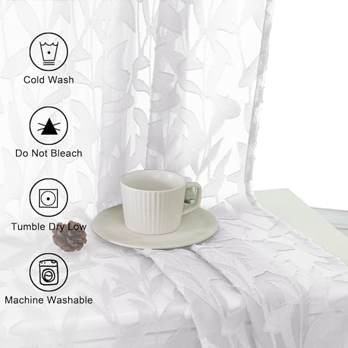 Lecloud Leia White Sheer Curtains 72 Inches Long 2 Panels, Jacquard Texture - Image 6