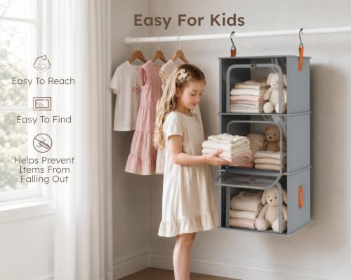 Homsorout 4-Tier Modular Hanging Closet Organizer Shelves Grey - Image 7