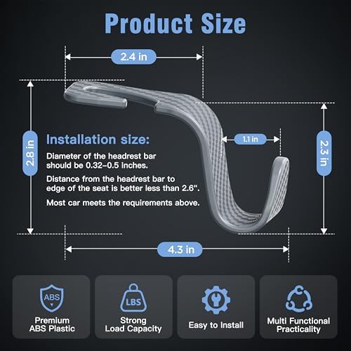4-Pack Car Headrest Hooks Holds 55lbs Seat Storage Organizer - Image 6