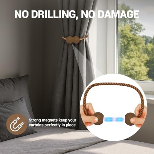 Hion Magnetic Curtain Tiebacks Dark Brown 6pcs, Curtain Holdbacks Hooks - Image 5