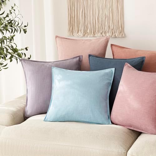 Foindtower Linen Solid Decorative Throw Pillow Covers 24x24 Inch Light Blue - Image 5