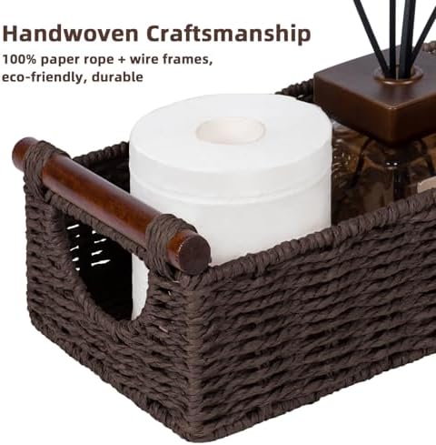 CubesLand Small Wicker Toilet Basket Tray Organizer W/Cut Out Handle - Image 7