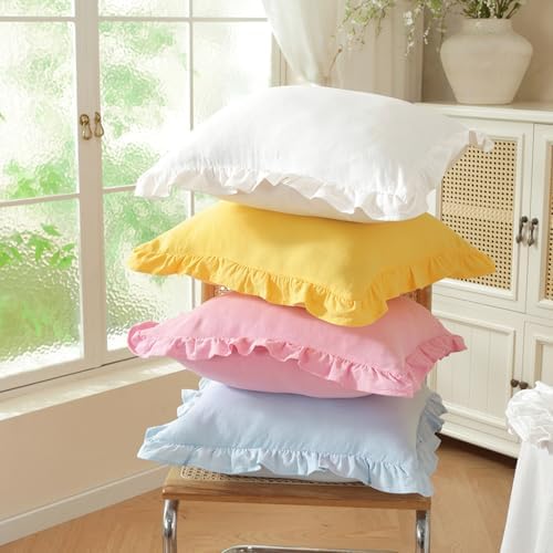 Set of 2 Blush Pink Ruffle Lumbar Pillow Covers 12x20 Inch, Solid Color Throw - Image 4
